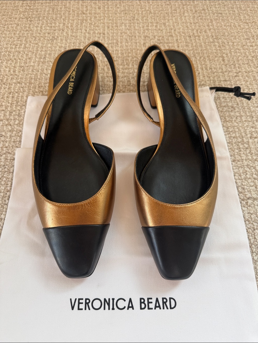 Veronica Beard Metallic Gold and Black Slingback Pumps - NWT 9.5